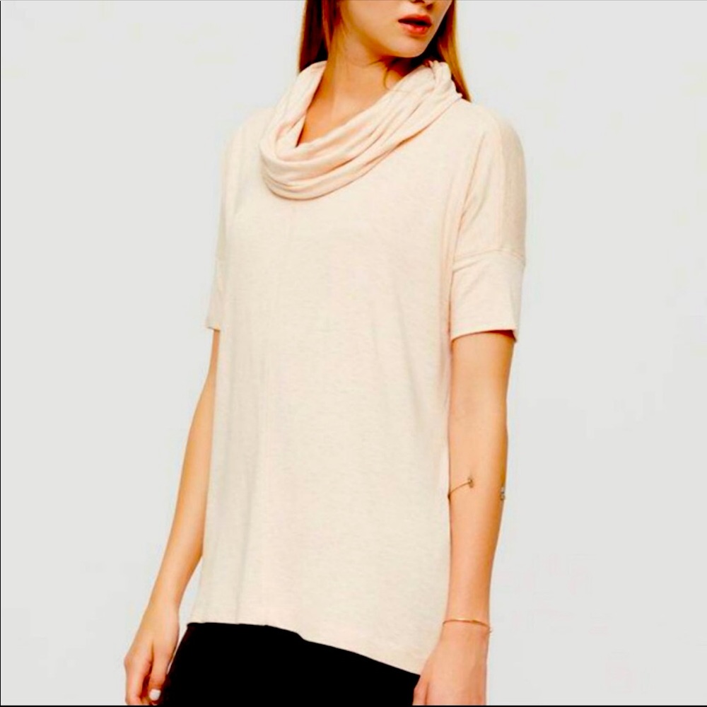 Lou & Grey Blush Pink Cowl Neck Short Sleeve Top M